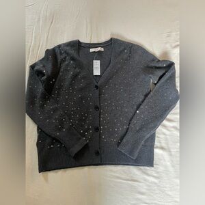 NWT, LOFT gray cardigan with star sequins